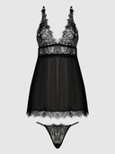 MILA EYELASH LACE & MESH BABYDOLL & G-STRING SET