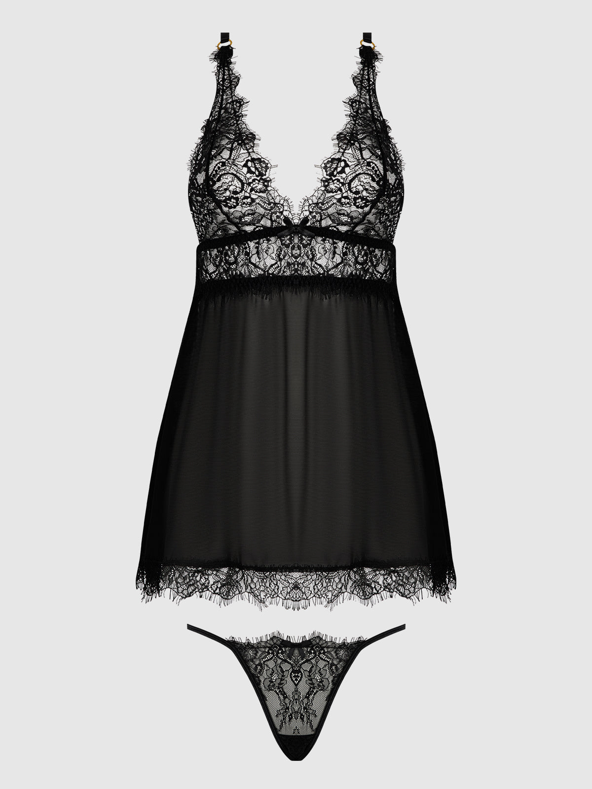 MILA EYELASH LACE & MESH BABYDOLL & G-STRING SET