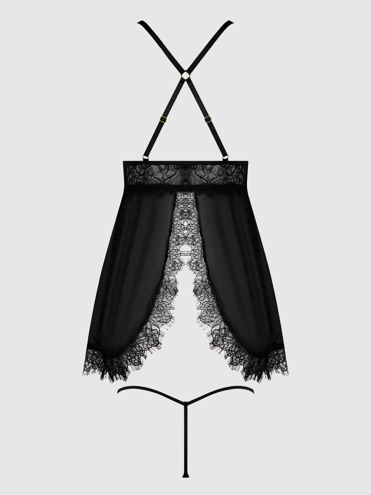 MILA EYELASH LACE & MESH BABYDOLL & G-STRING SET