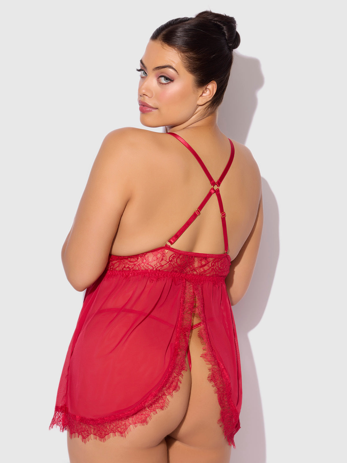 MILA EYELASH LACE & MESH BABYDOLL & G-STRING SET