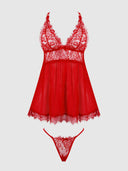 MILA EYELASH LACE & MESH BABYDOLL & G-STRING SET