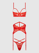 NADIA LACE & MESH BRA, GARTER & G-STRING SET