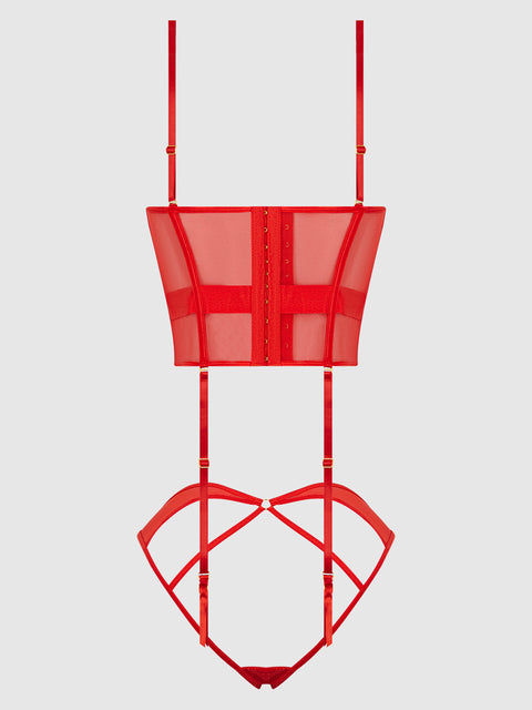 NADIA LACE & MESH CORSET & BACKLESS HIPSTER SET