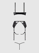 ROSALIE EMBROIDERED LACE OPEN-CUP BRA, GARTER & G-STRING SET