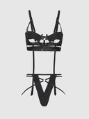DEVON ELASTIC STRAPPY OPEN CUP BRA & CROTCHLESS PANTY SET