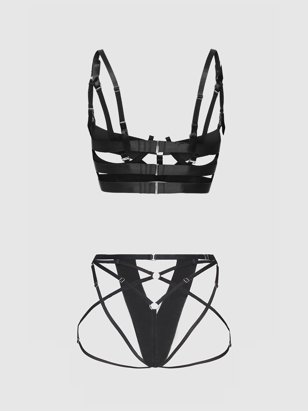 DEVON ELASTIC STRAPPY OPEN CUP BRA & CROTCHLESS PANTY SET