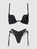 BRIGETA SATIN PLUNGE PUSH UP BRA & TIE SIDE TANGA SET