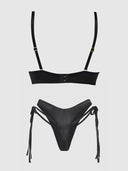 BRIGETA SATIN PLUNGE PUSH UP BRA & TIE SIDE TANGA SET