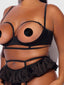 BRIGETA SATIN OPEN CUP BRA & SKIRTED THONG SET