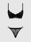 JOCELYN LACE  & SATIN PUSH UP BRA STRAPY THONG SET