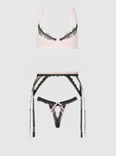 JOCELYN SATIN & LACE PUSH UP BRA, GARTER, & TANGA SET