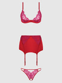 JOCELYN LACE & SATIN BRA, SKIRT & CROTCHLESS G-STRING SET