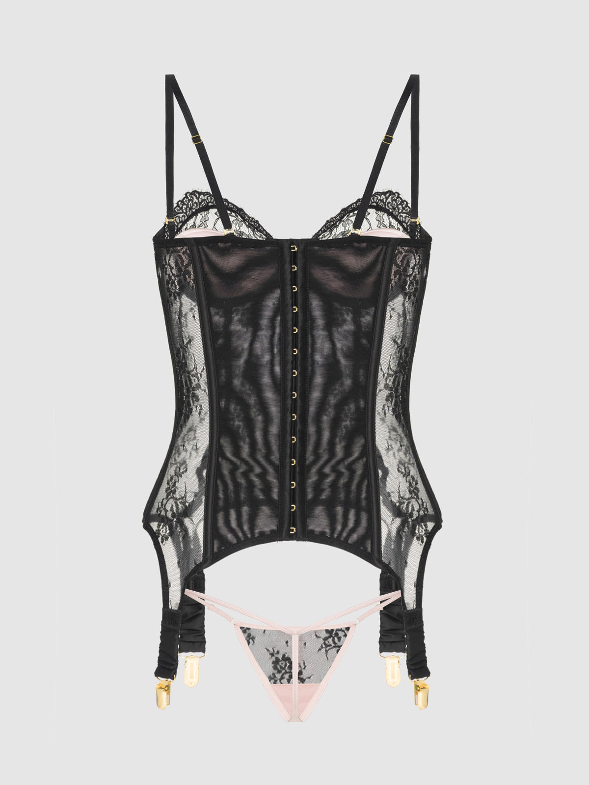 JOCELYN LACE & SATIN UNDERWIRE CORSET & G-STRING SET