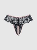 JOCELYN LACE & PEARL CROTCHLESS THONG