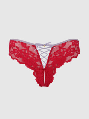 BELLA LACE UP FRONT LACE CROTCHLESS TANGA