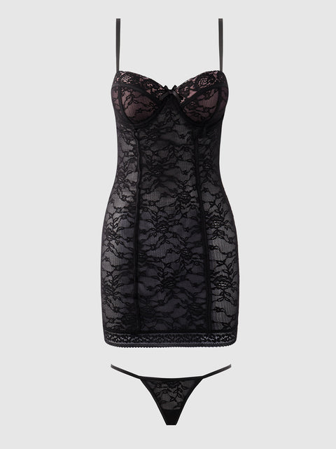 SAVANNAH LACE PUSH UP CHEMISE & G-STRING SET