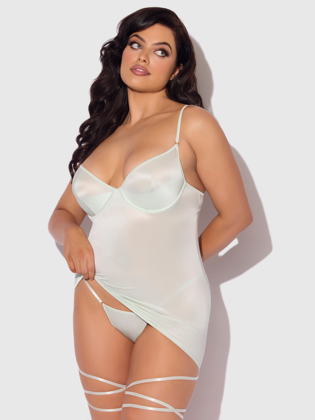 ZOE OIL SLICK WRAP GARTER CHEMISE SET