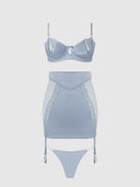 SIENNA SATIN & LACE BRA, BACKLESS SKIRT & TANGA SET