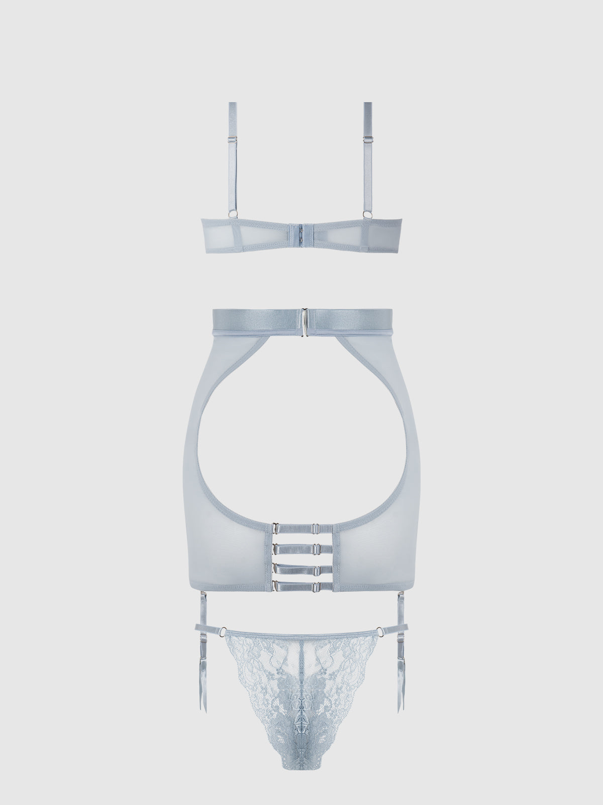 SIENNA SATIN & LACE BRA, BACKLESS SKIRT & TANGA SET
