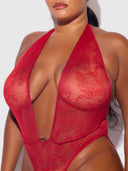 KIKI LACE PLUNGE HALTER TEDDY