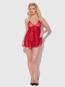 KIKI LACE & FAUX LEATHER DROP OFF BABYDOLL SET