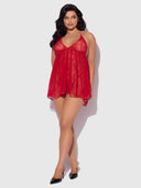 KIKI LACE & FAUX LEATHER DROP OFF BABYDOLL SET