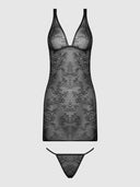 KIKI LACE STRAPPY & BACKLESS CHEMISE & G-STRING SET