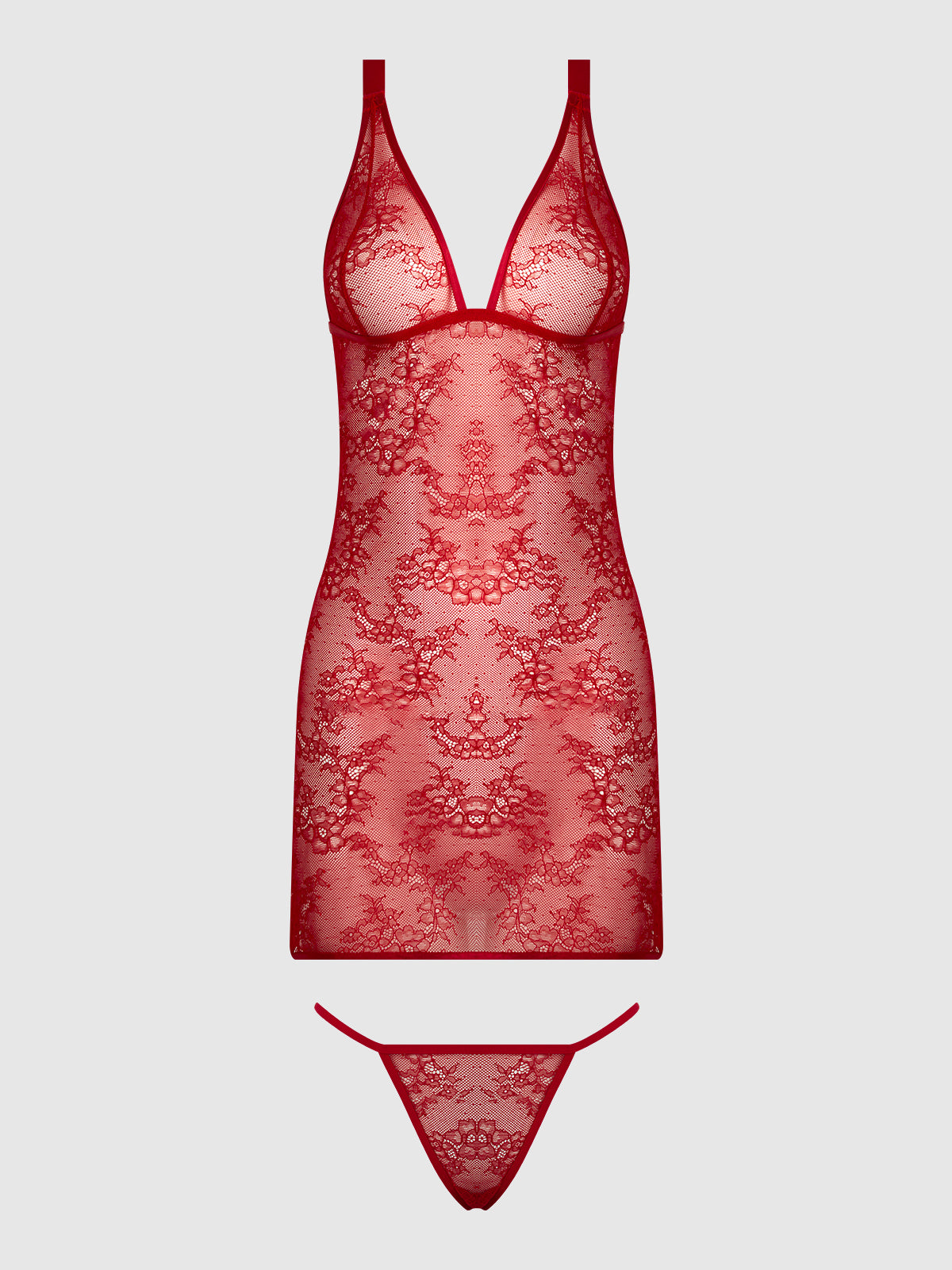 KIKI LACE STRAPPY & BACKLESS CHEMISE & G-STRING SET