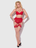 KIKI LACE & FAUX LEATHER SKIRTED GARTER BELT