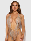 RHINESTONE PLUNGE & FRINGE TEDDY