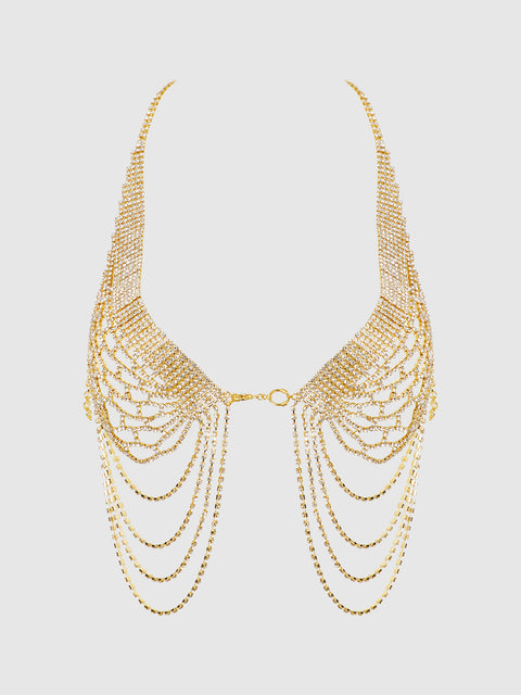 RHINESTONE NET HALTER WITH OPENABLE FRONT