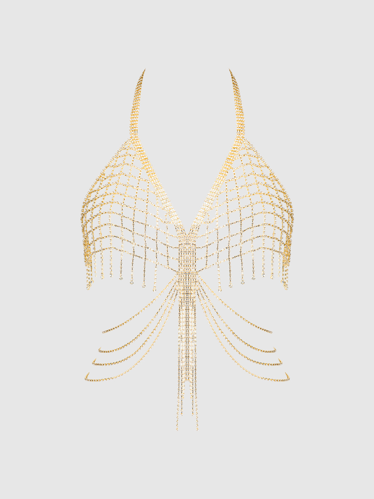 RHINESTONE NET & FRINGE HALTER BRALETTE