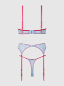 YVONE LACE OPEN CUP BRA, CROTCHLESS THONG & GARTER SET