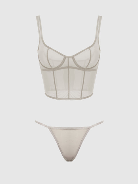 YVONE SHIMMER MESH BUSTIER & G-STRING SET