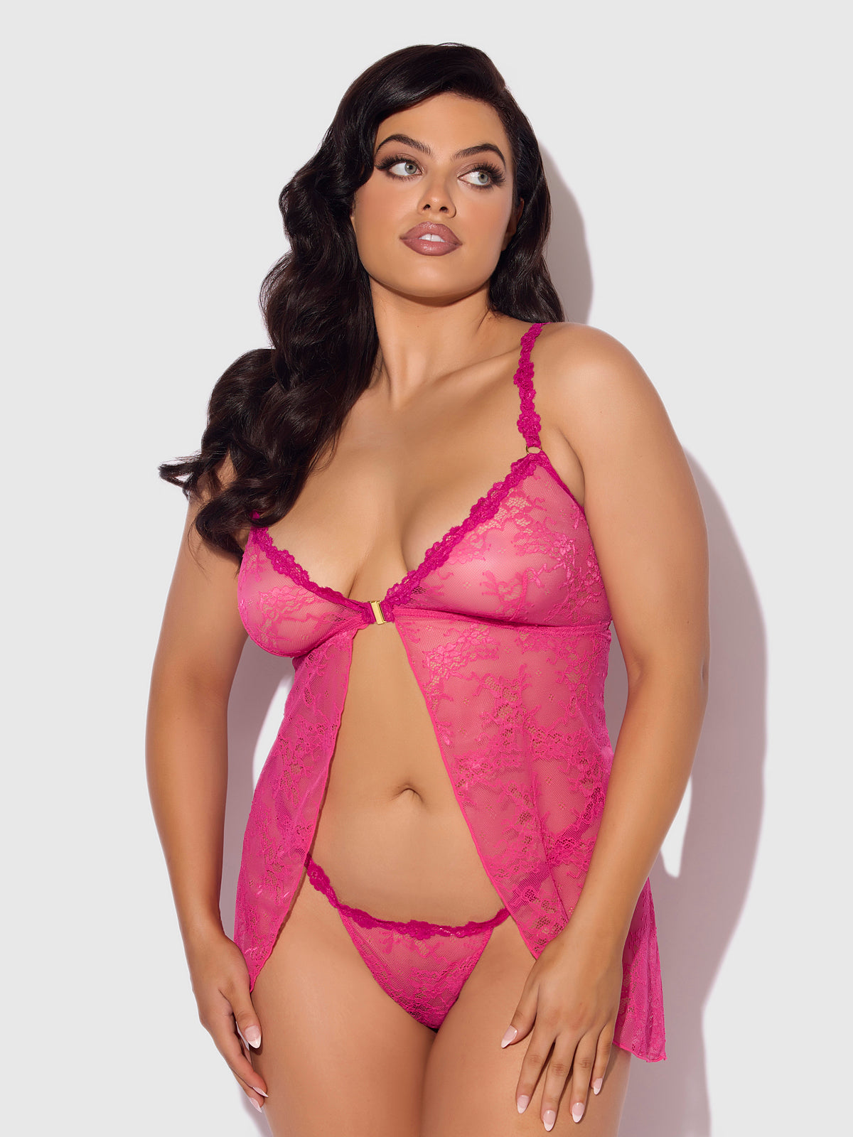 YVONE LACE OPENABLE CUP BABYDOLL & G-STRING SET