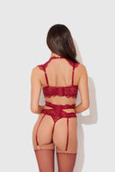 DEZI CHAIN BRA, GARTER & G-STRING SET RHUBARB / S