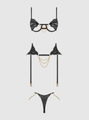 CECILY LACE & CHAIN BRA, GARTER & G-STRING SET