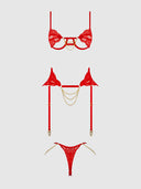 CECILY LACE & CHAIN BRA, GARTER & G-STRING SET