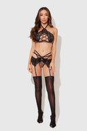 FELICIA LEOPARD & LACE BRA, GARTER, & G-STRING SET LEOPARD PRINT / S