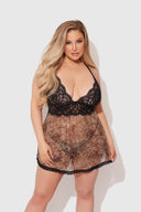 FELICIA LEOPARD & LACE BABYDOLL SET LEOPARD PRINT / S