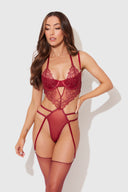 EDEN EMBROIDERED LACE TEDDY RHUBARB / S