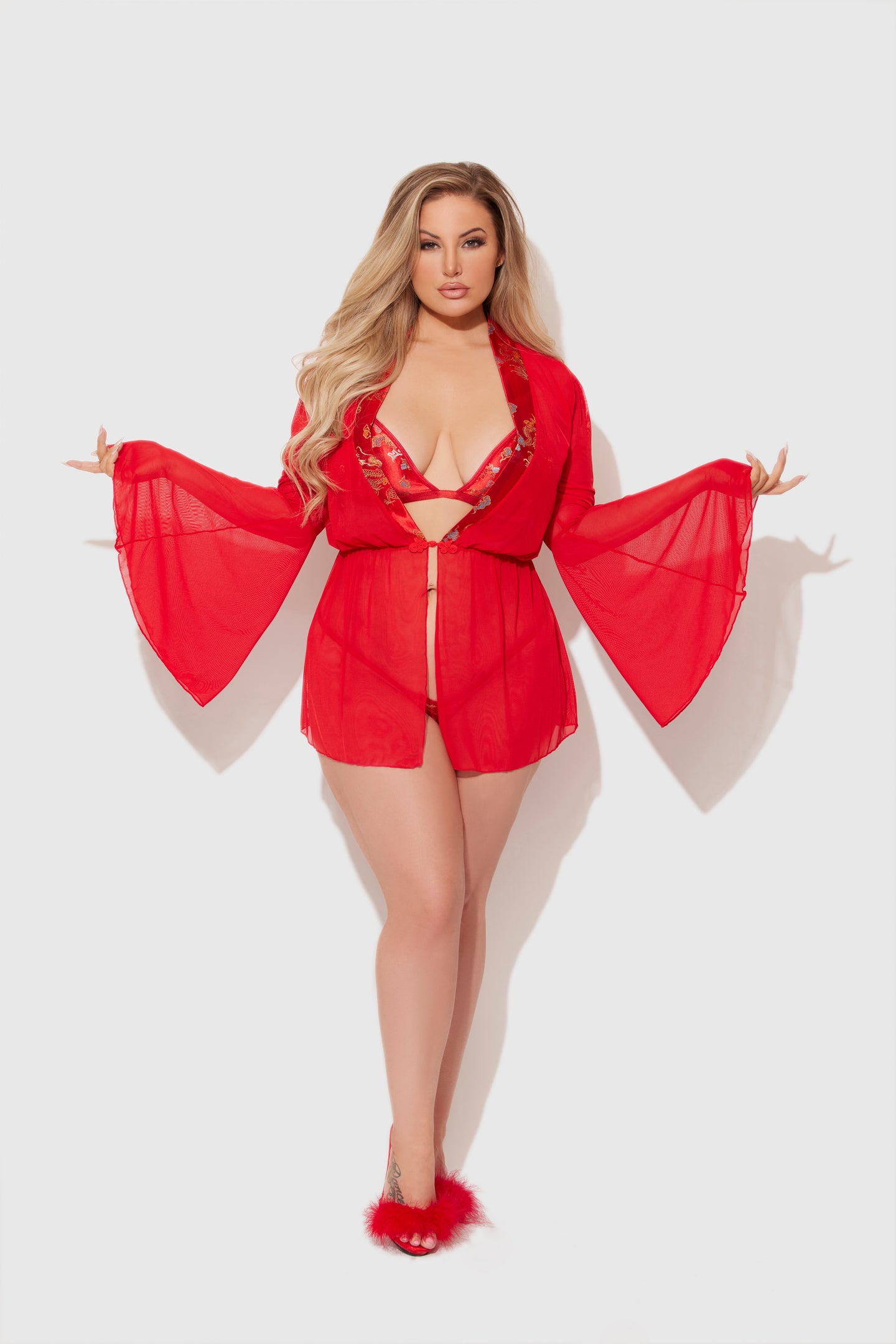 DRAGON 3 PIECE ROBE SET RED / S