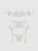 BRIDAL SATIN & LACE STRAPLESS BRA, GARTER BELT & TANGA SET