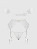 BRIDAL SATIN & LACE STRAPLESS BRA, GARTER BELT & TANGA SET