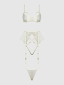 ROSALIE EMBROIDERED LACE OPEN-CUP BRA, GARTER & G-STRING SET