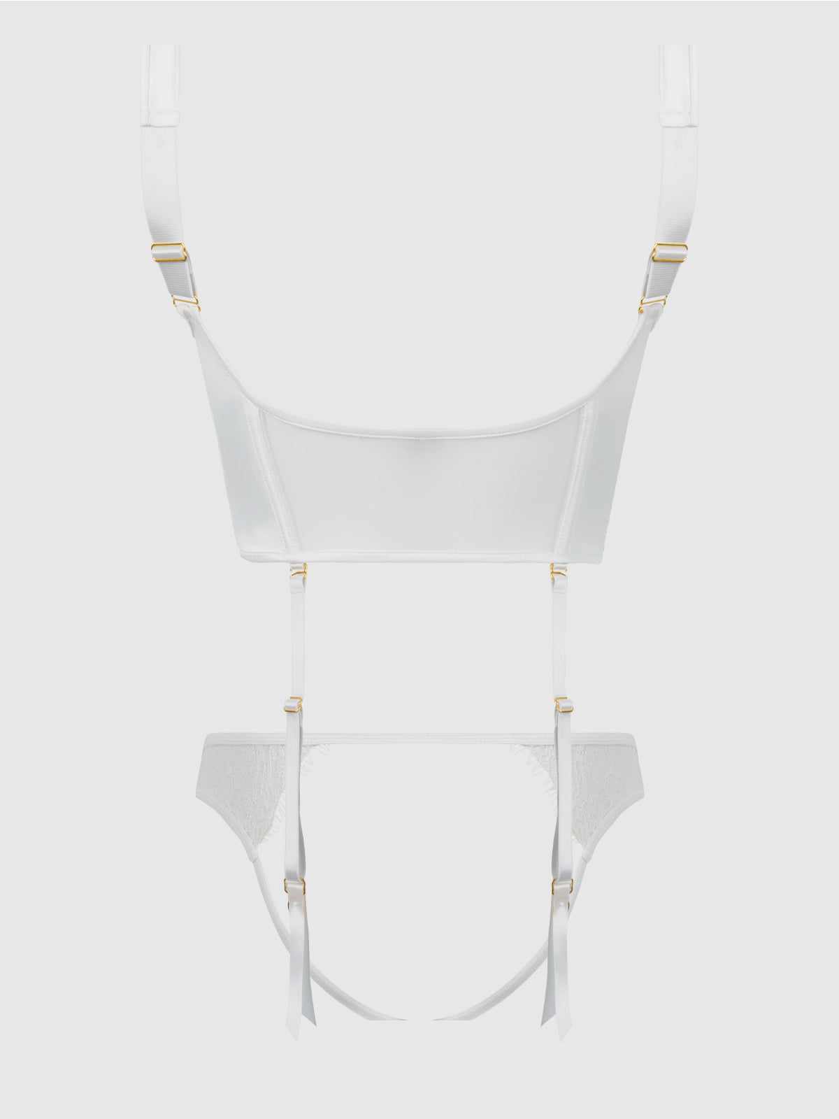 BRIDAL SATIN & LACE BUSTIER & BACKLESS HIPSTER SET