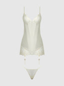 ROSALIE SATIN & EMBROIDERED LACE CHEMISE & G-STRING SET