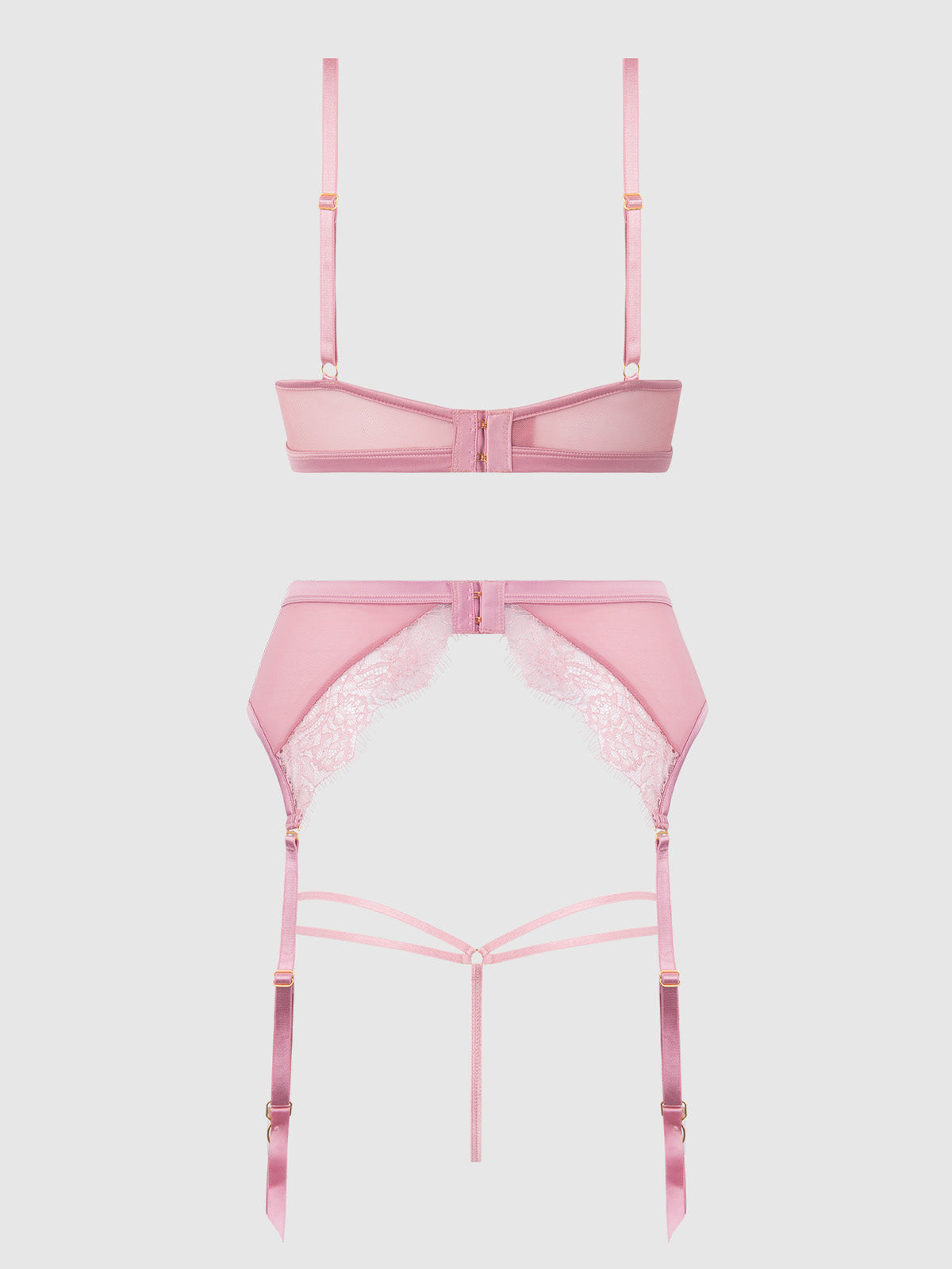 BLAIR SATIN & LACE BRA, GARTER & G-STRING SET