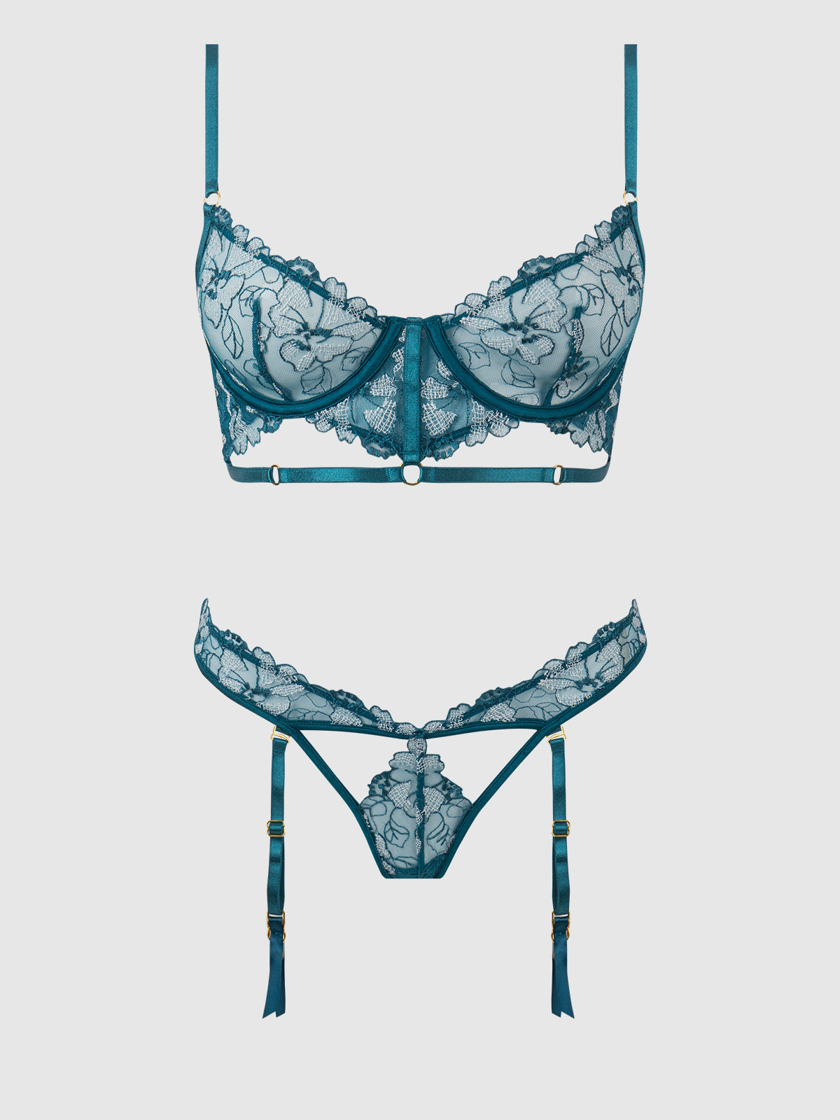 NOVA BLACKLIGHT BRA SET JADED BLUE / S