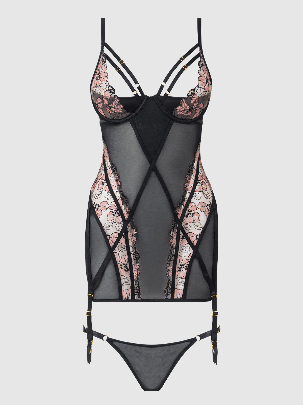 NOVA BLACKLIGHT CHEMISE SET BLACK / S